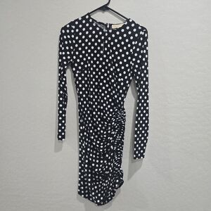 Michael Kors black and white polka dot side gathered dress